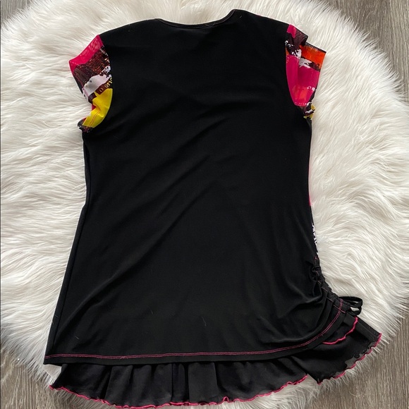 1990s Neon Abstract Graphic Ruched Top with Ruffles - Picture 5 of 6